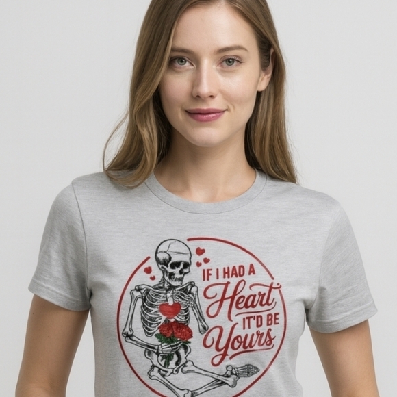 Country Life Boutique Tops - Gothic Valentine Skeleton Tee • “If I Had a Heart It’d Be Yours” • Funny Dark